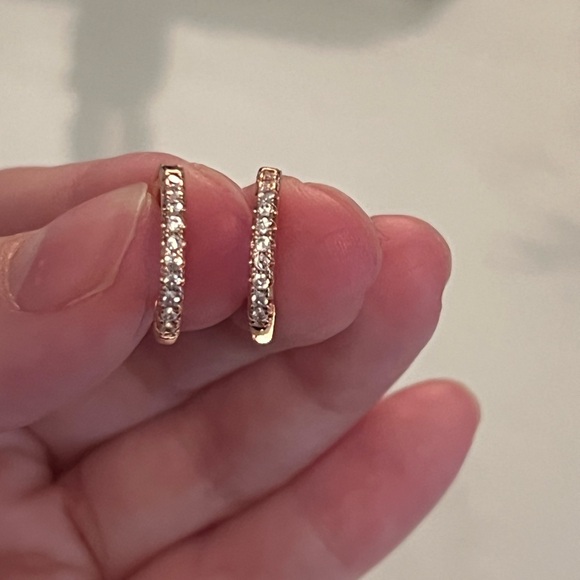 Rose Gold Diamond Huggie Hoop Earrings - Picture 4 of 6